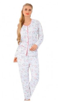 Aysu 1100 Önden Bütün Düğmeli Bayan Uzun Kol Pijama Takımı