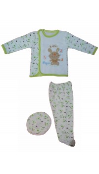 Beyzi Bebek Pijama Takımı Ayaklı Şapkalı 3 Parça 0-6 Aylık