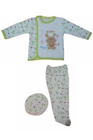 Beyzi Bebek Pijama Takımı Ayaklı Şapkalı 3 Parça 0-6 Aylık