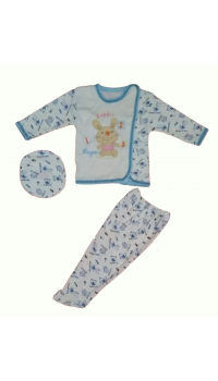 Beyzi Erkek Bebek Pijama Takımı Ayaklı Şapkalı 3 Parça 0-4 Aylık