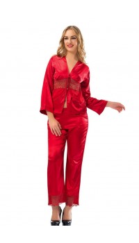 Sistina Bayan Kırmızı Saten Pijama Takımı - 1601