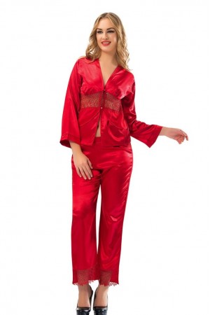 Sistina Bayan Kırmızı Saten Pijama Takımı - 1601