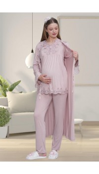 Mecit 1517 Bayan Hamile Lohusa Gül Kurusu Sabahlık Pijama Takımı