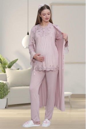 Mecit 1517 Bayan Hamile Lohusa Gül Kurusu Sabahlık Pijama Takımı