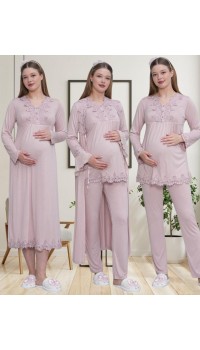 Mecit 1519 Hamile Lohusa Gül Kurusu Sabahlık Gecelik Pijama Seti