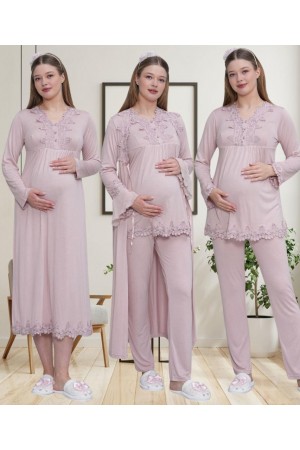 Mecit 1519 Hamile Lohusa Gül Kurusu Sabahlık Gecelik Pijama Seti
