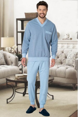 Mecit 2766 Erkek Mavi Büyük Beden Uzun Kollu Pijama Takımı