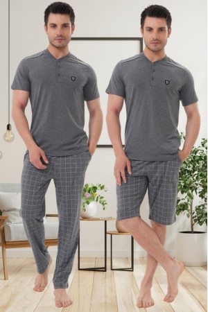 Mecit 2980 Füme Büyük Beden 3 Parça Erkek Şortlu Pijama Takımı