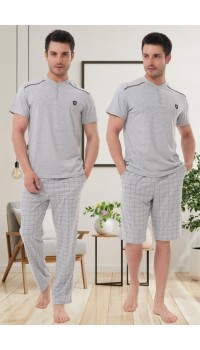 Mecit 2980 Gri Büyük Beden 3 Parça Erkek Şortlu Pijama Takımı