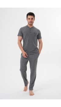 Mecit 2981 Füme Büyük Beden Kısa Kollu Erkek Pijama Takımı