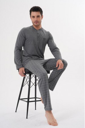 Mecit 2982 Erkek Füme Büyük Beden Uzun Kollu Pijama Takımı