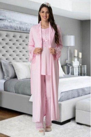 Mecit 5416 Bayan Hamile Lohusa  Pembe Sabahlık Pijama Takımı