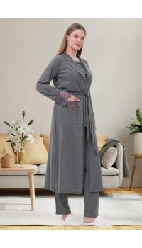 Mecit 6003 Bayan Hamile Lohusa Füme Sabahlıklı Pijama Takımı