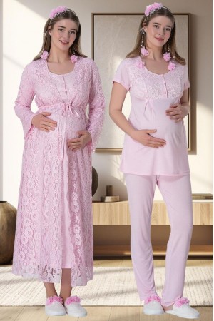 Mecit 6060 Bayan Pembe Sabahlık Gecelik Pijama Hamile Lohusa Set