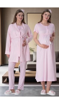 Mecit 6061 Bayan Pembe Sabahlık Gecelik Pijama Hamile Lohusa Set