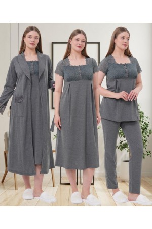 Mecit 6066 Bayan Hamile Lohusa Füme Sabahlık Gecelik Pijama Seti
